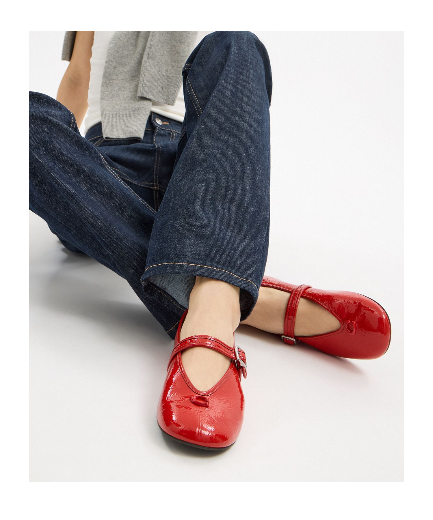 Coach Buckle-strap Patent Leather Ballet Flats In Red