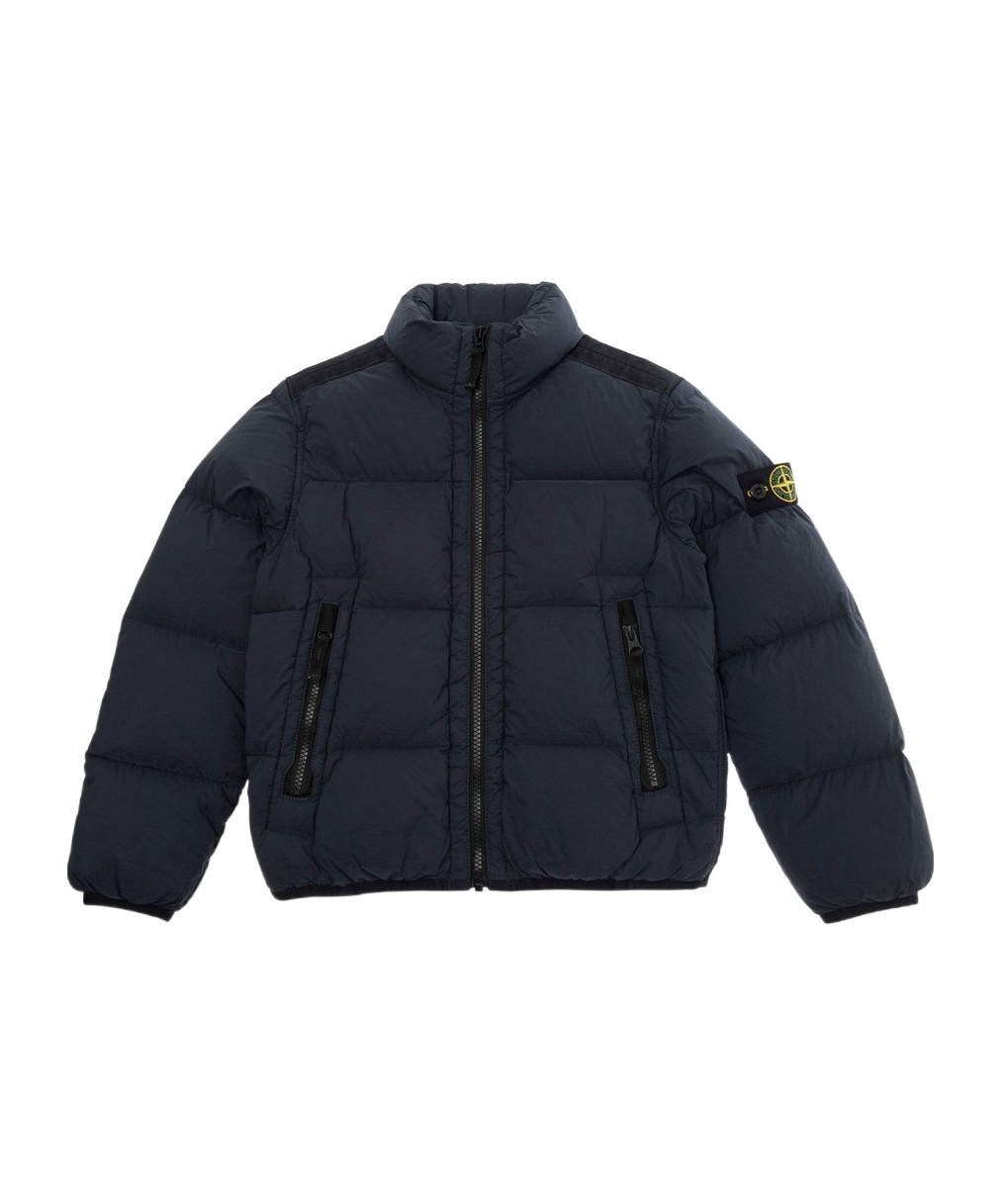 Stone Island Down Hooded Jacket In Blue