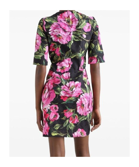 Dolce & Gabbana Black Floral Cotton Dress With Peonies In Black