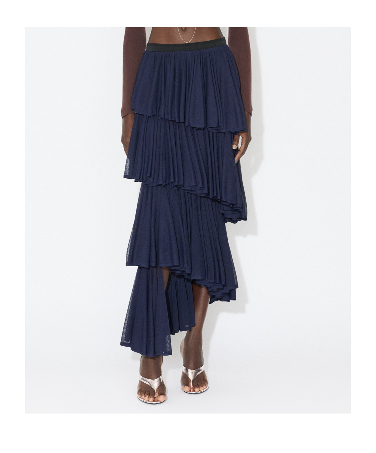 Alaïa Womens Ruffled High-waist Knitted Maxi Skirt Minuit In Blue