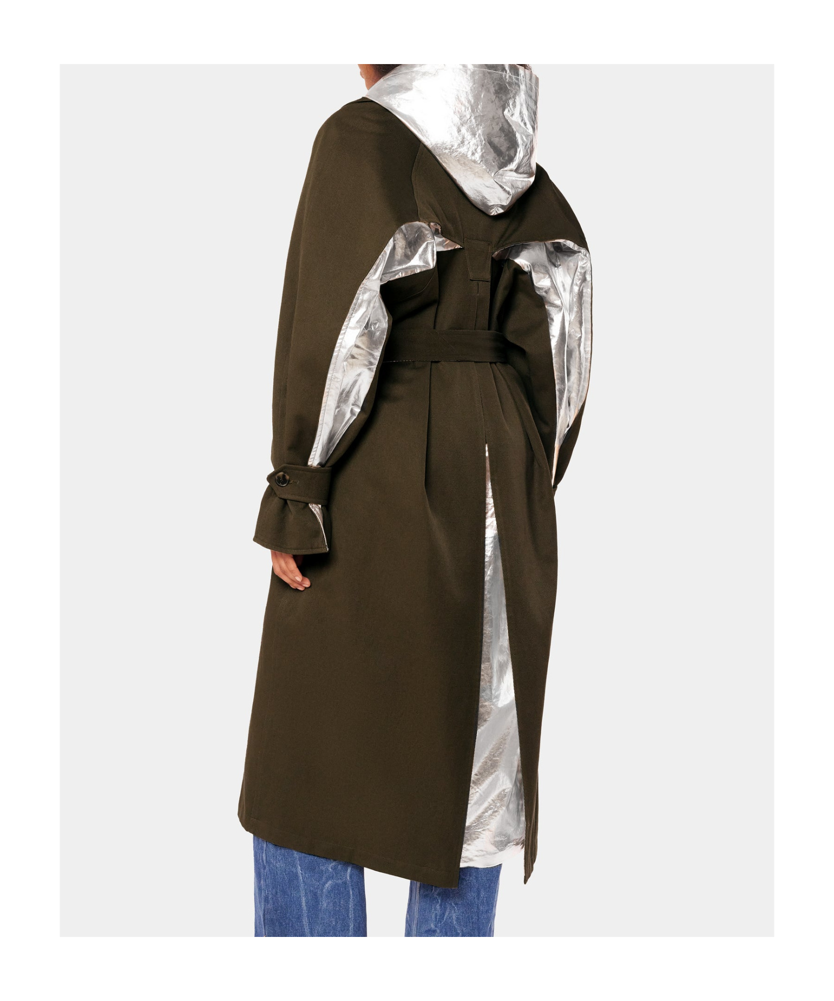 Shop Rabanne Laminated-panel Hooded Trench Coat In Black