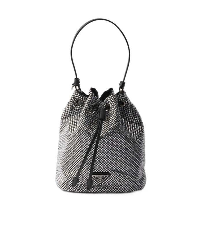 Prada Crystal-embellished Bucket Bag In Silver
