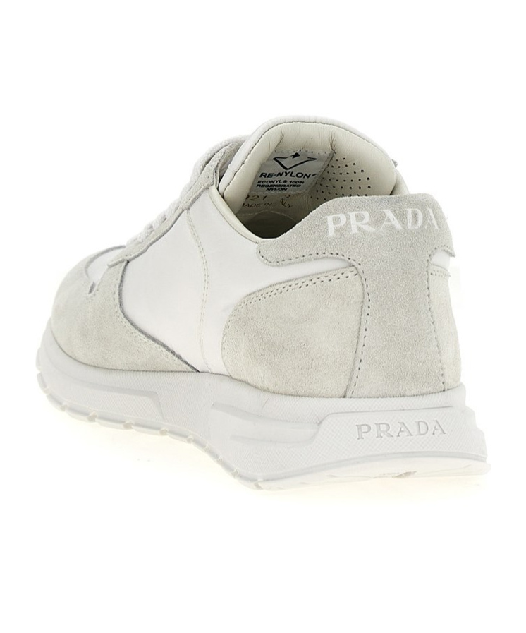 Prada Re-nylon And Suede Leather Sneakers In White