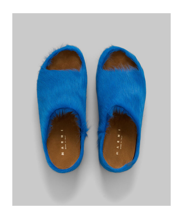 Marni Calf-hair Platform Mules In Blue