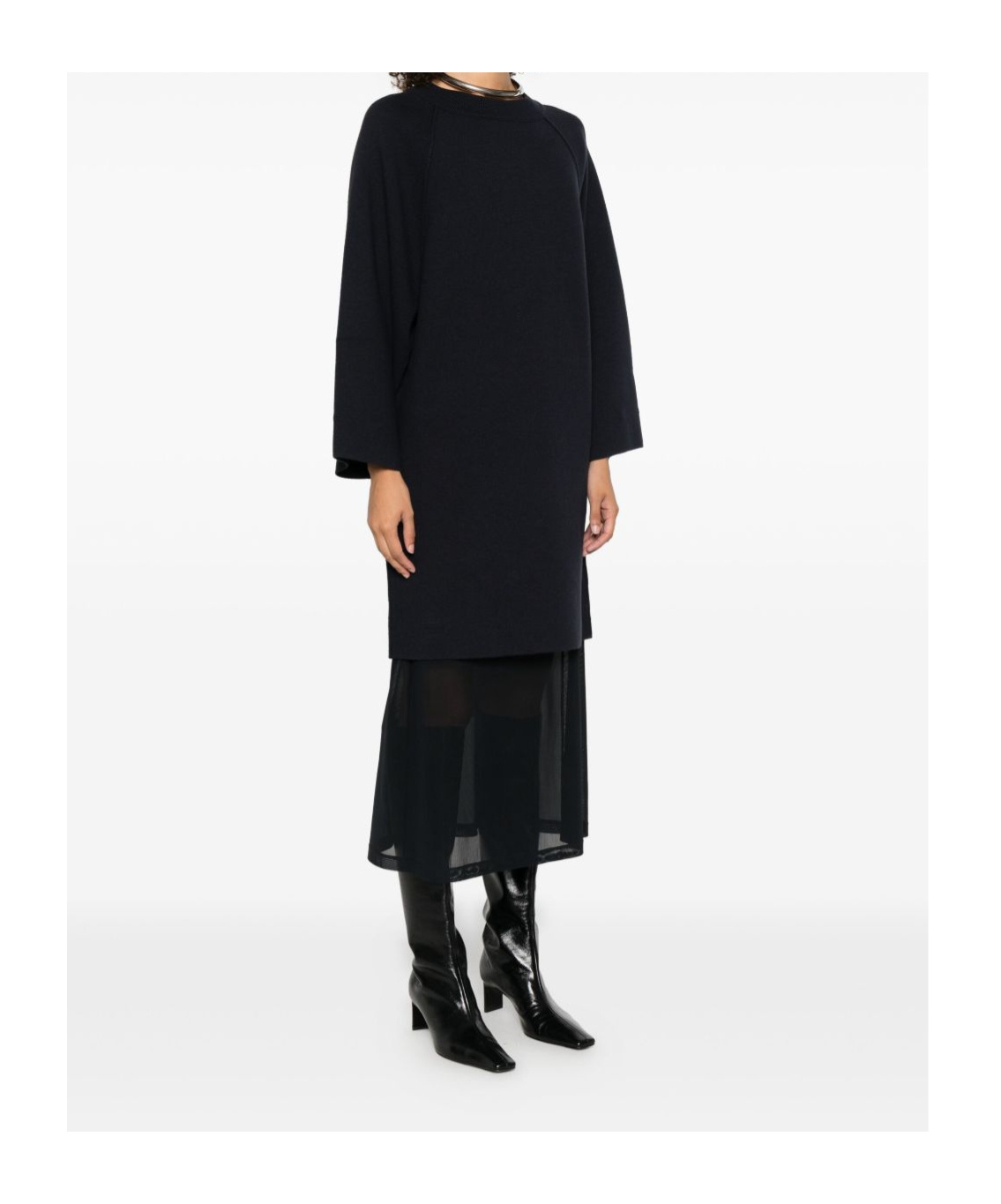 Max Mara Viscose And Wool Yarn Dress In Black