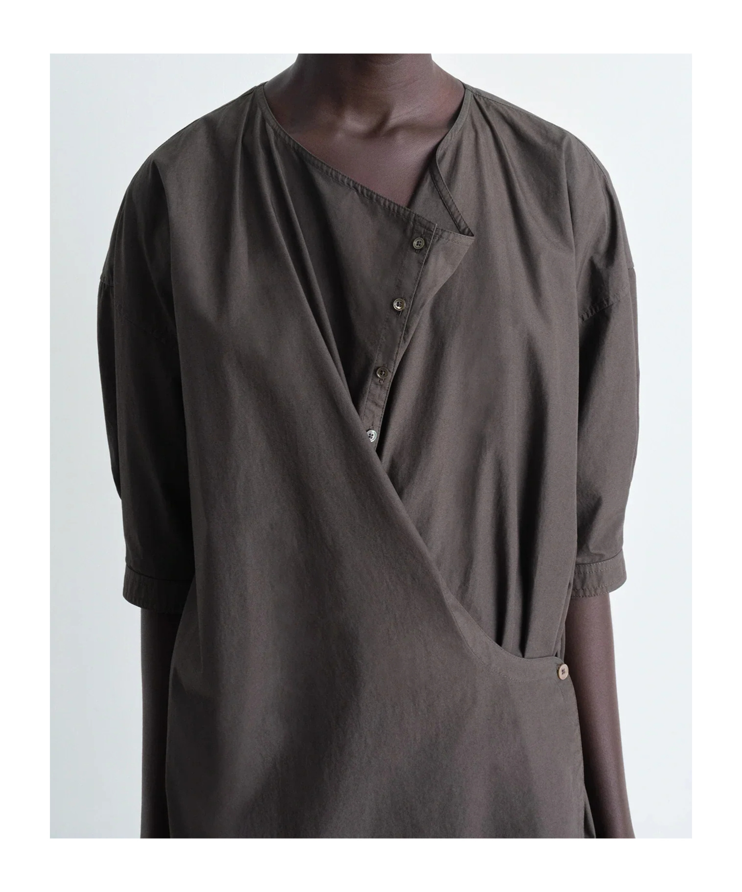 Lemaire Brown Short Sleeve Twisted Midi Dress In Gray