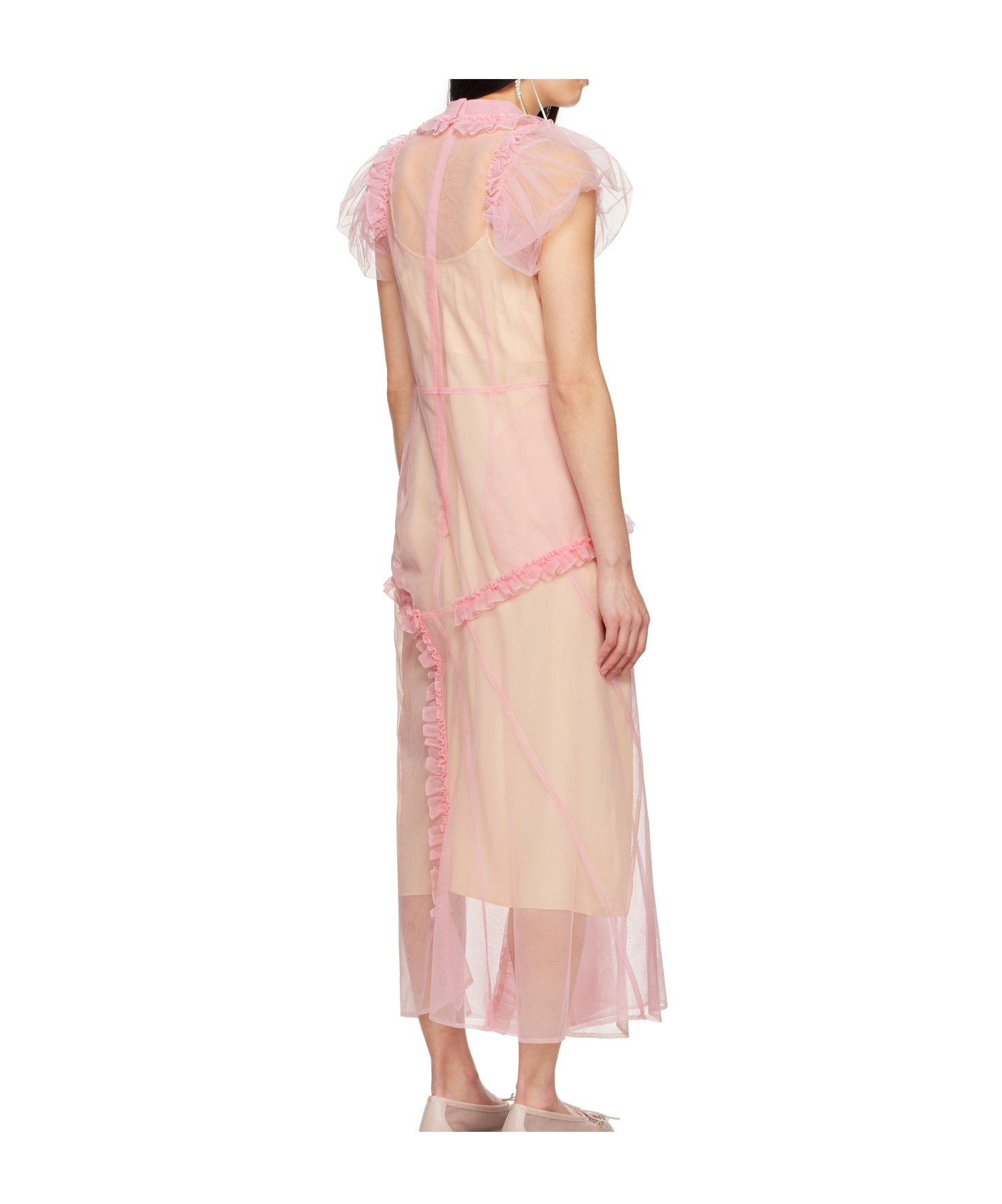 Simone Rocha Ruffled Sheer Tulle Midi Dress In Pink