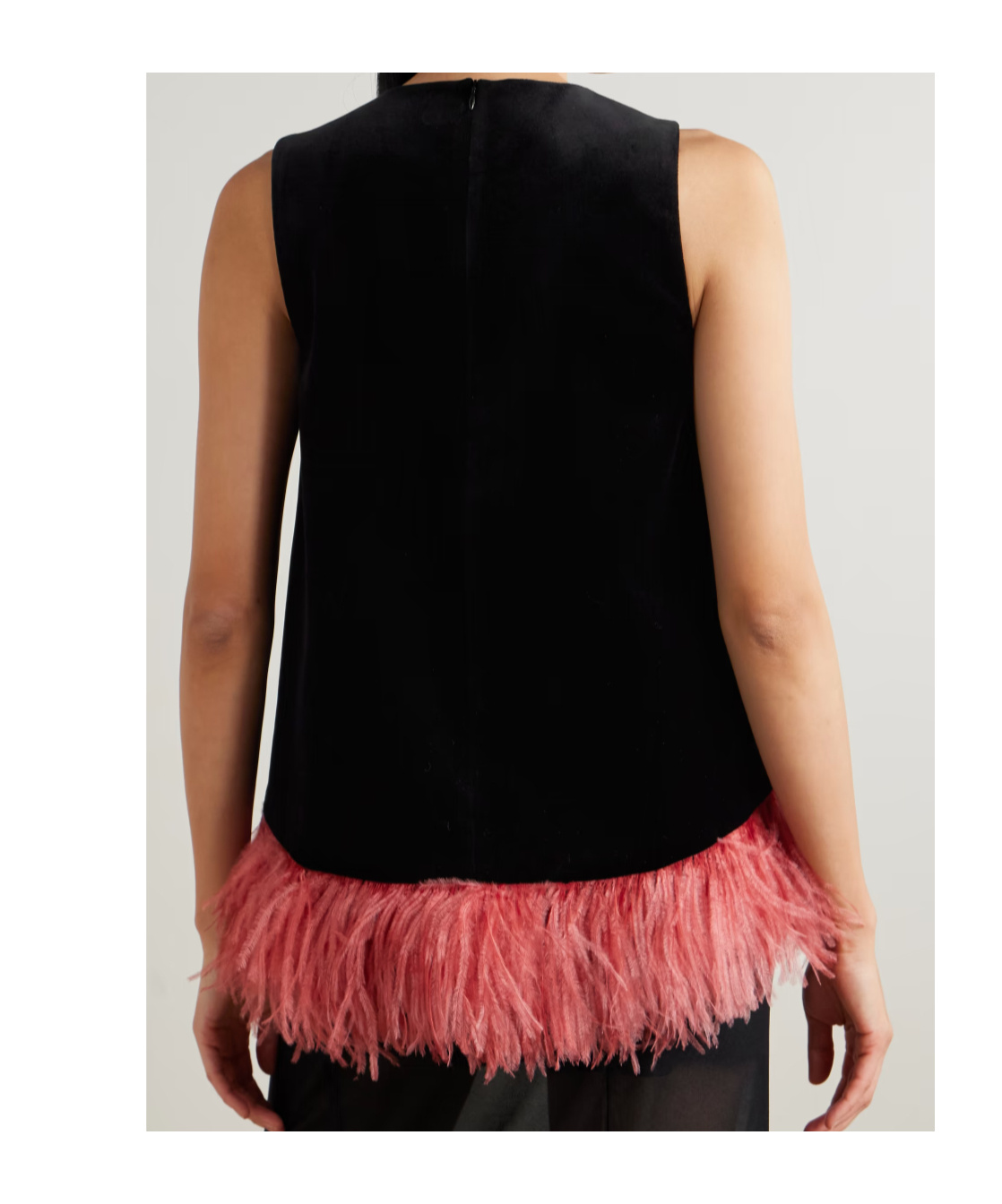 La Doublej Feather-trimmed Vest In Black