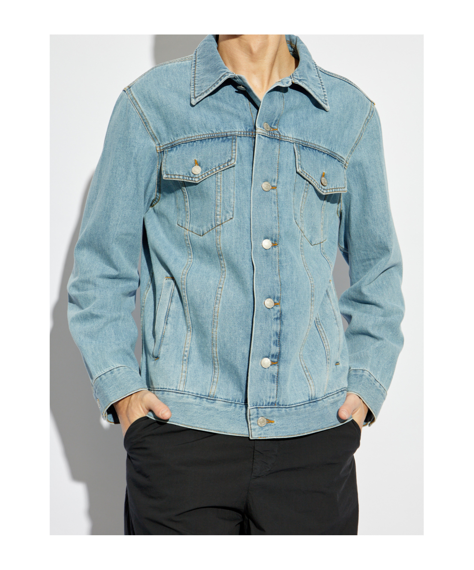 Dries Van Noten Long-sleeved Denim Coat In Blue