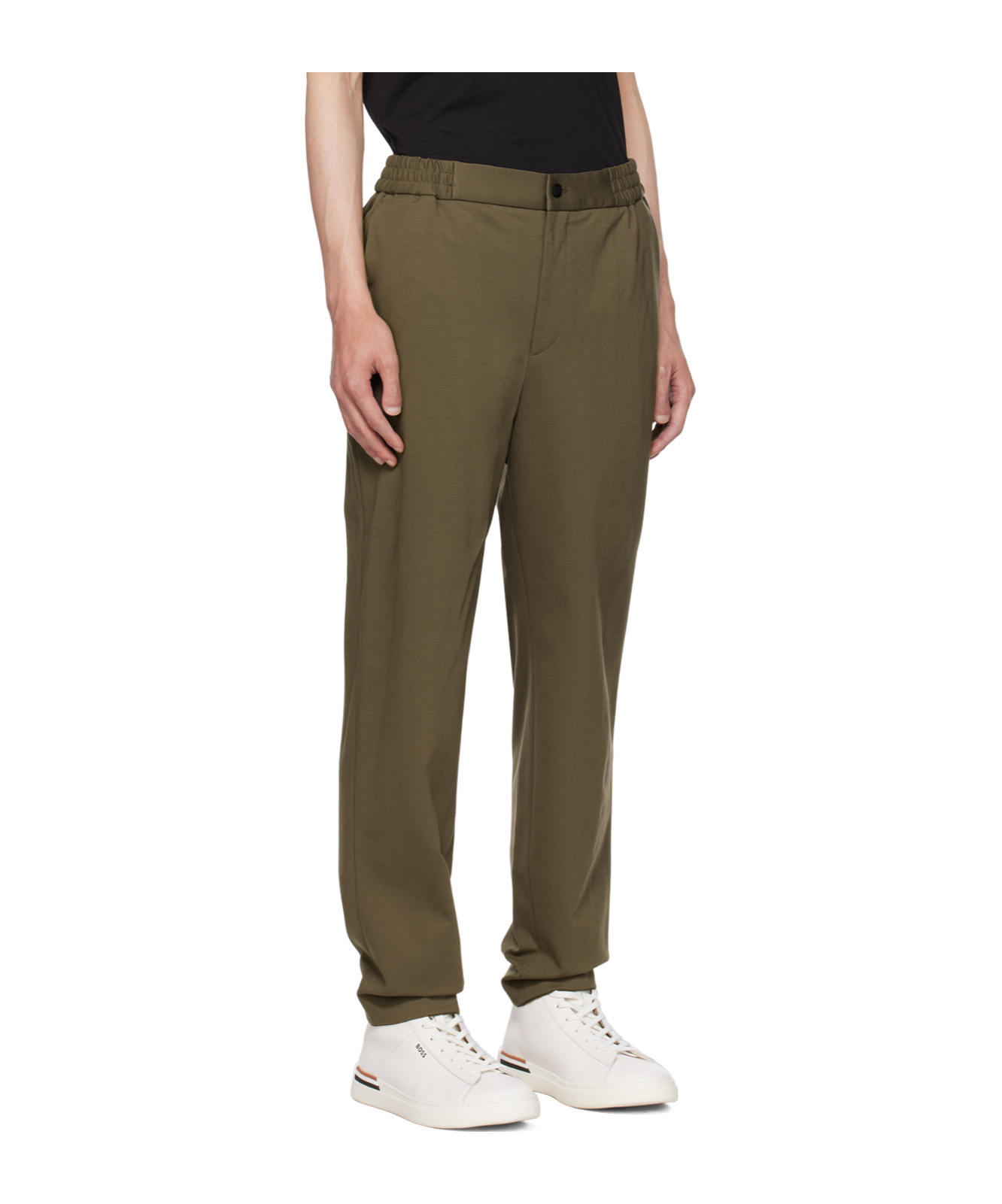 Hugo Boss Stretch Fabric Pleated Casual Pants In Brown