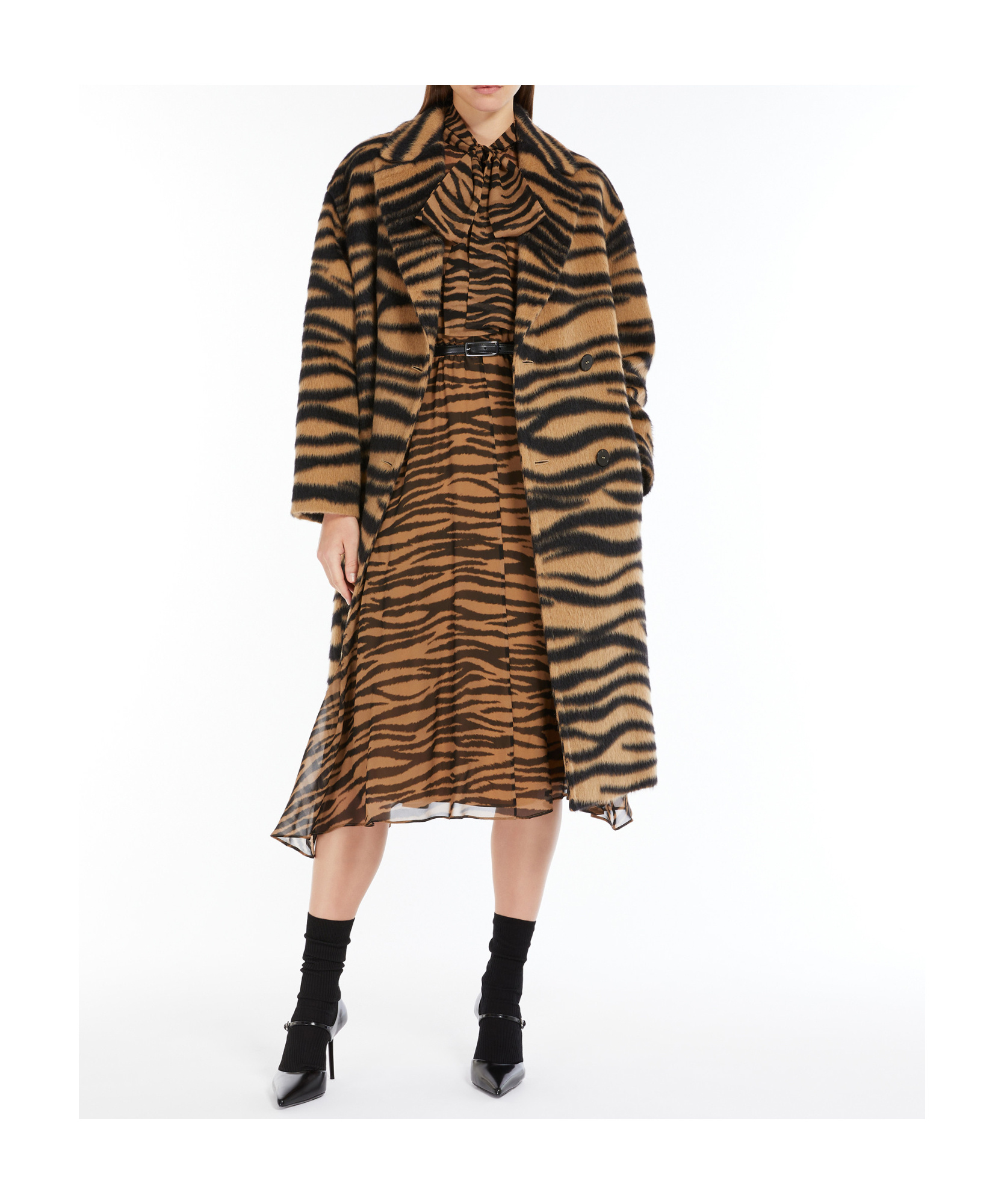 Max Mara Studio Woman Midi Dress Camel Size 8 Silk In Brown