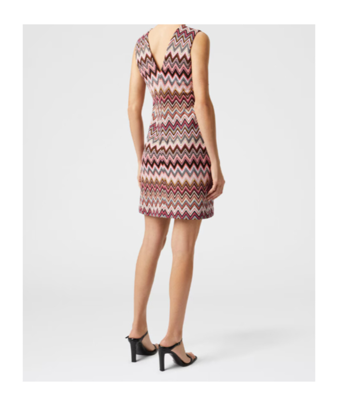 Missoni Sleeveless V-neck Cotton And Viscose Zigzag Mini-dress In Multi-color