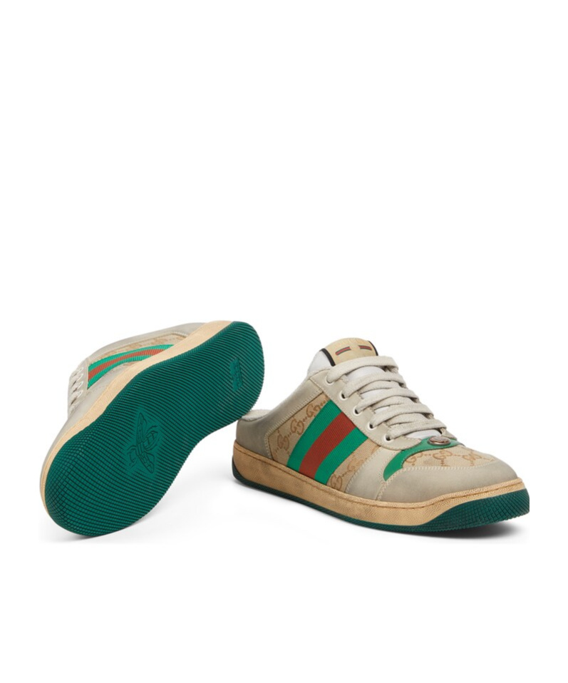 Gucci Screener Gg Canvas Leather-trimmed Mules In Neutral