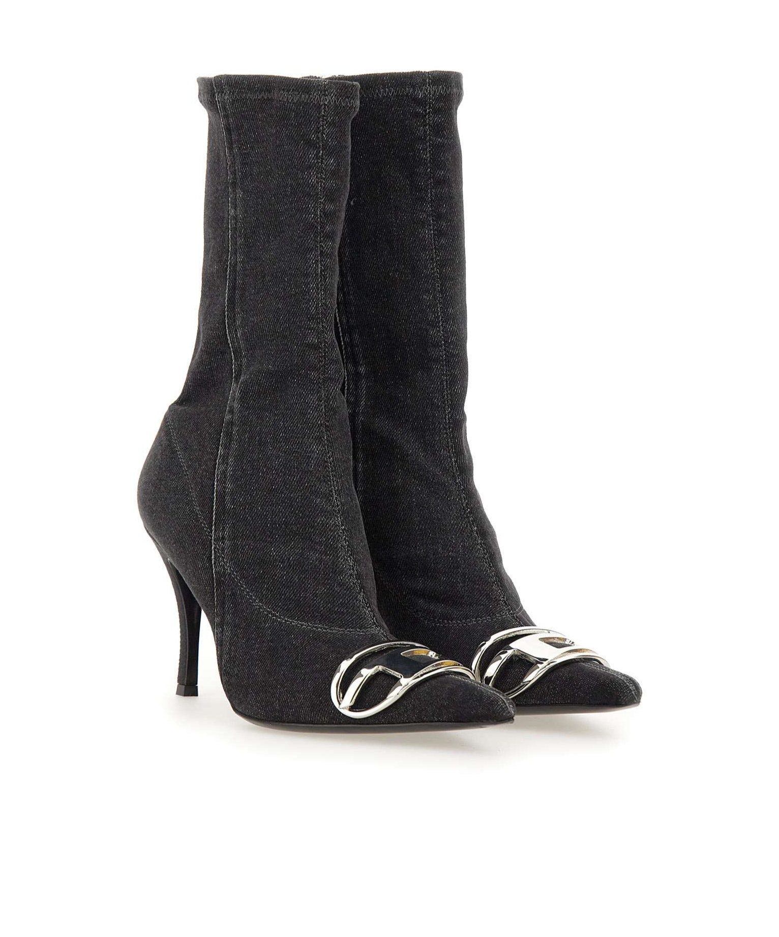 Diesel Denim Ankle Boots With Frontal Oval-d Logo In Black
