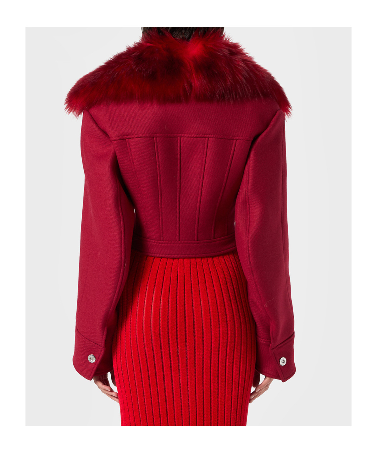 Blumarine Faux-fur-collar Cropped Jacket In Burgundy