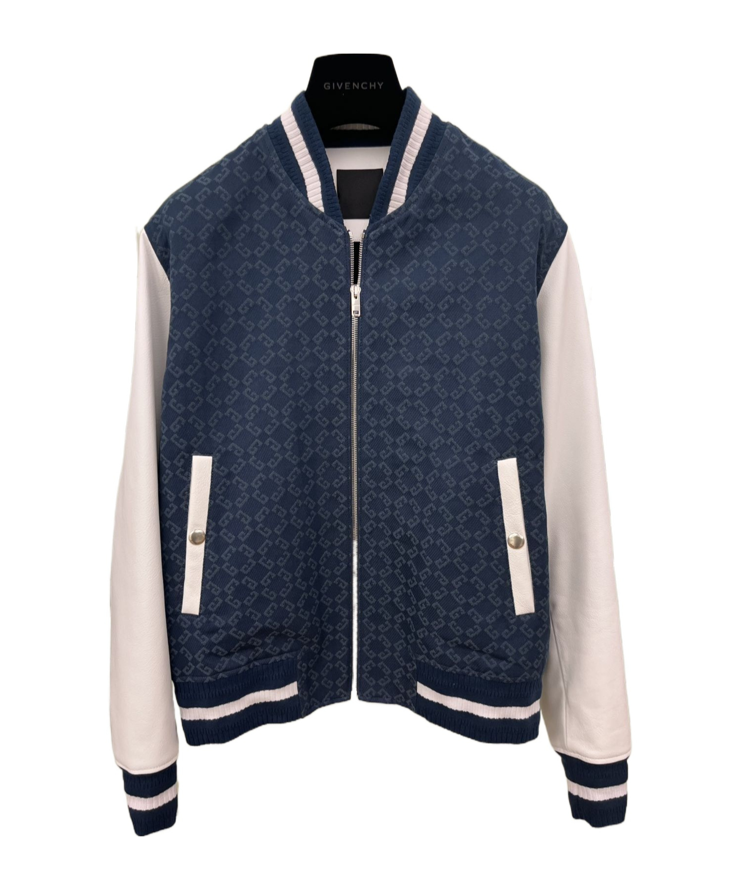 GIVENCHY VARSITY JACKET IN DENIM MONOGRAM 72 AND LEATHER