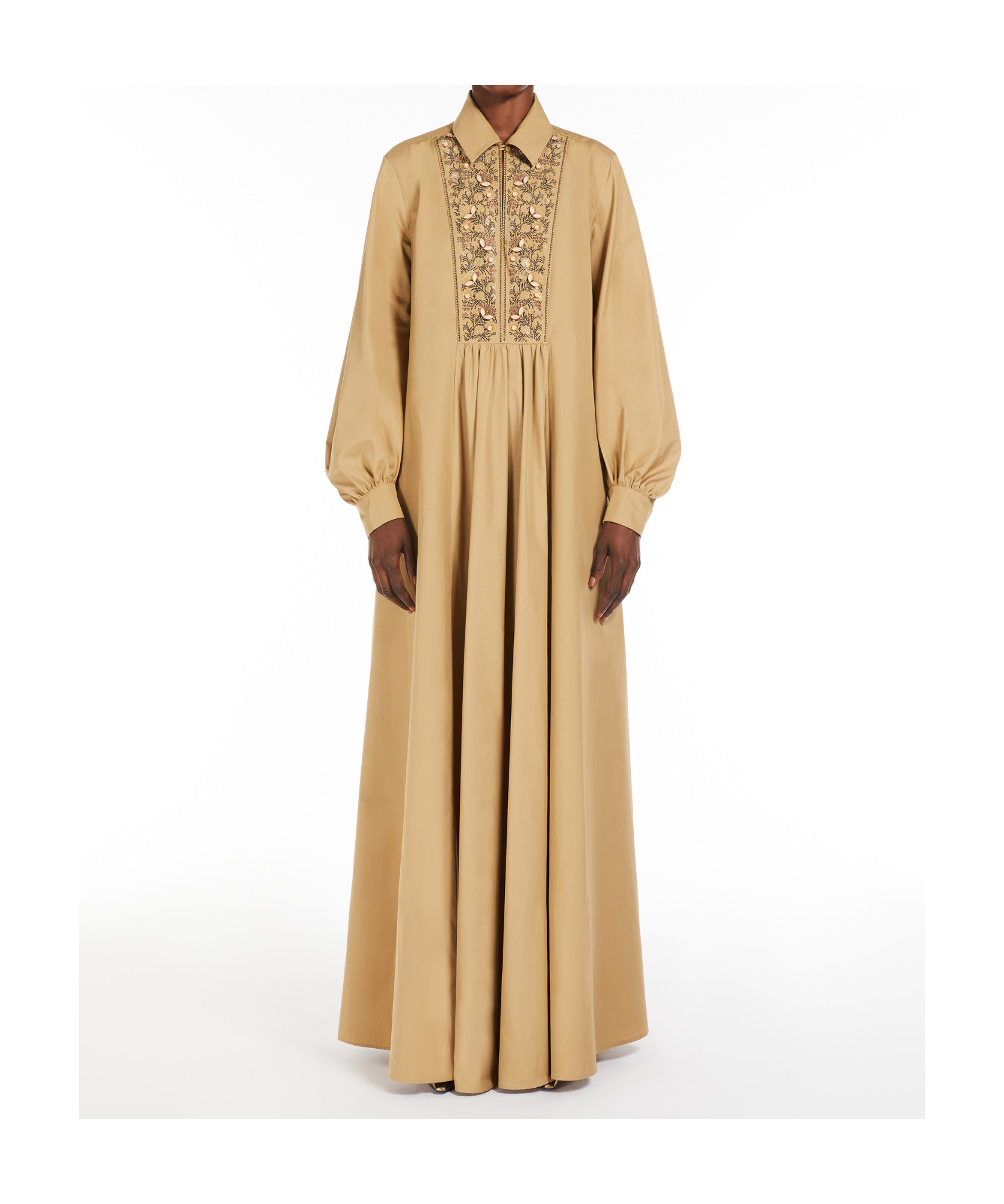 Max Mara Robe Longue En Popeline De Coton In Nude