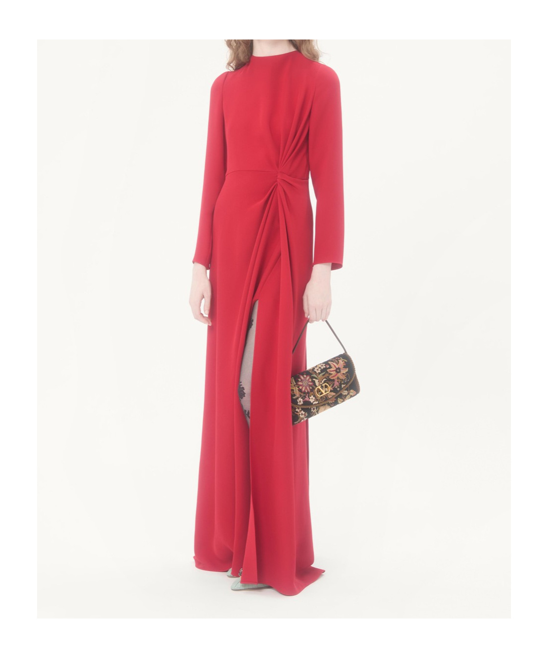 Valentino Cady Couture Ruched Maxi Dress In Red