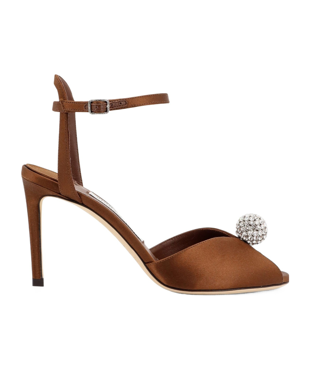 Jimmy Choo Women Sacora Satin Sandals With Crystal Detail In Brown