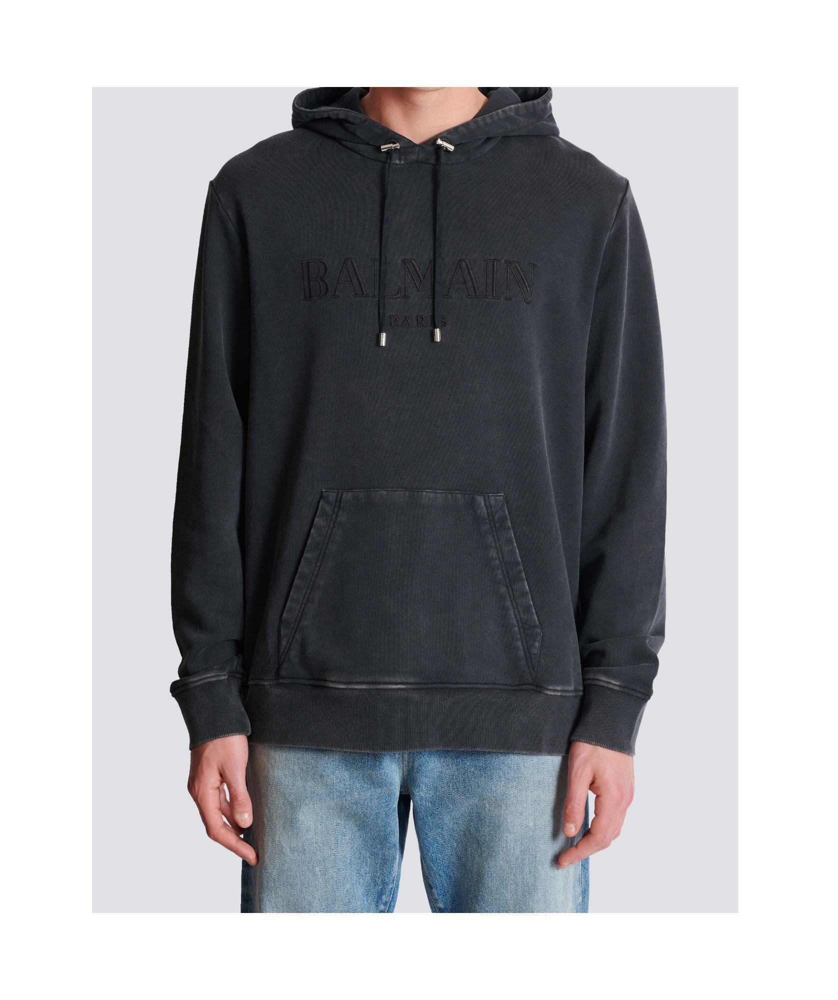 Balmain Logo-embroidered Cotton-jersey Hoodie In Black