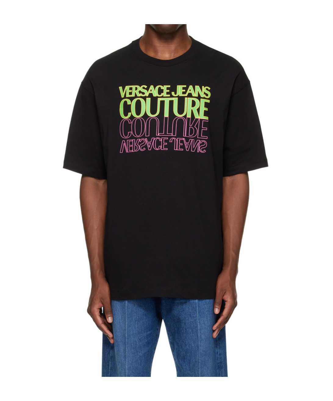 Versace Jeans Round Collar Printed T-shirt In Black