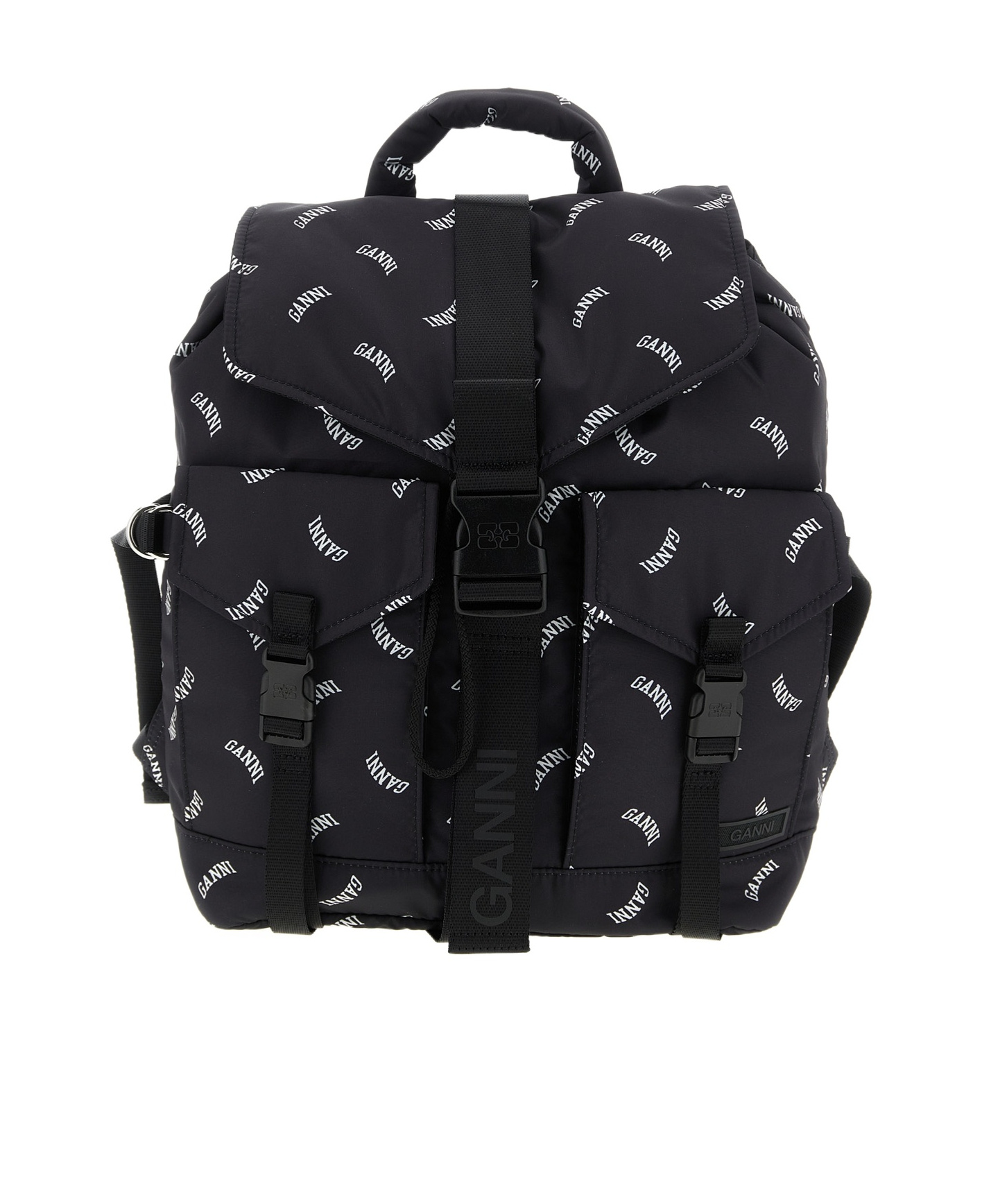 Ganni Logo-print Buckle Backpack In Black