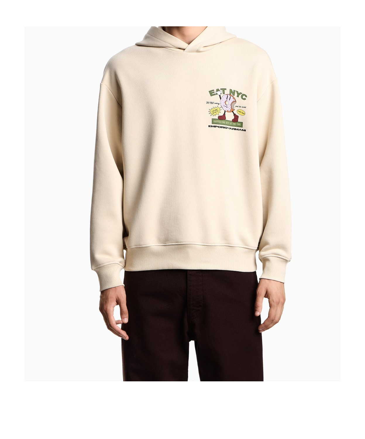 Emporio Armani Asv New York Capsule Collection Eat Nyc Print Jersey Hooded Sweatshirt In Burgundy