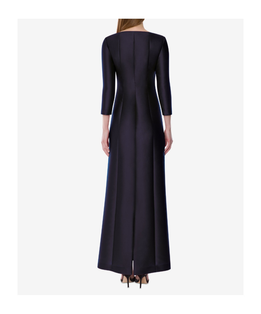 Alberta Ferretti Long-sleeved Mikado Evening Dress In Blue