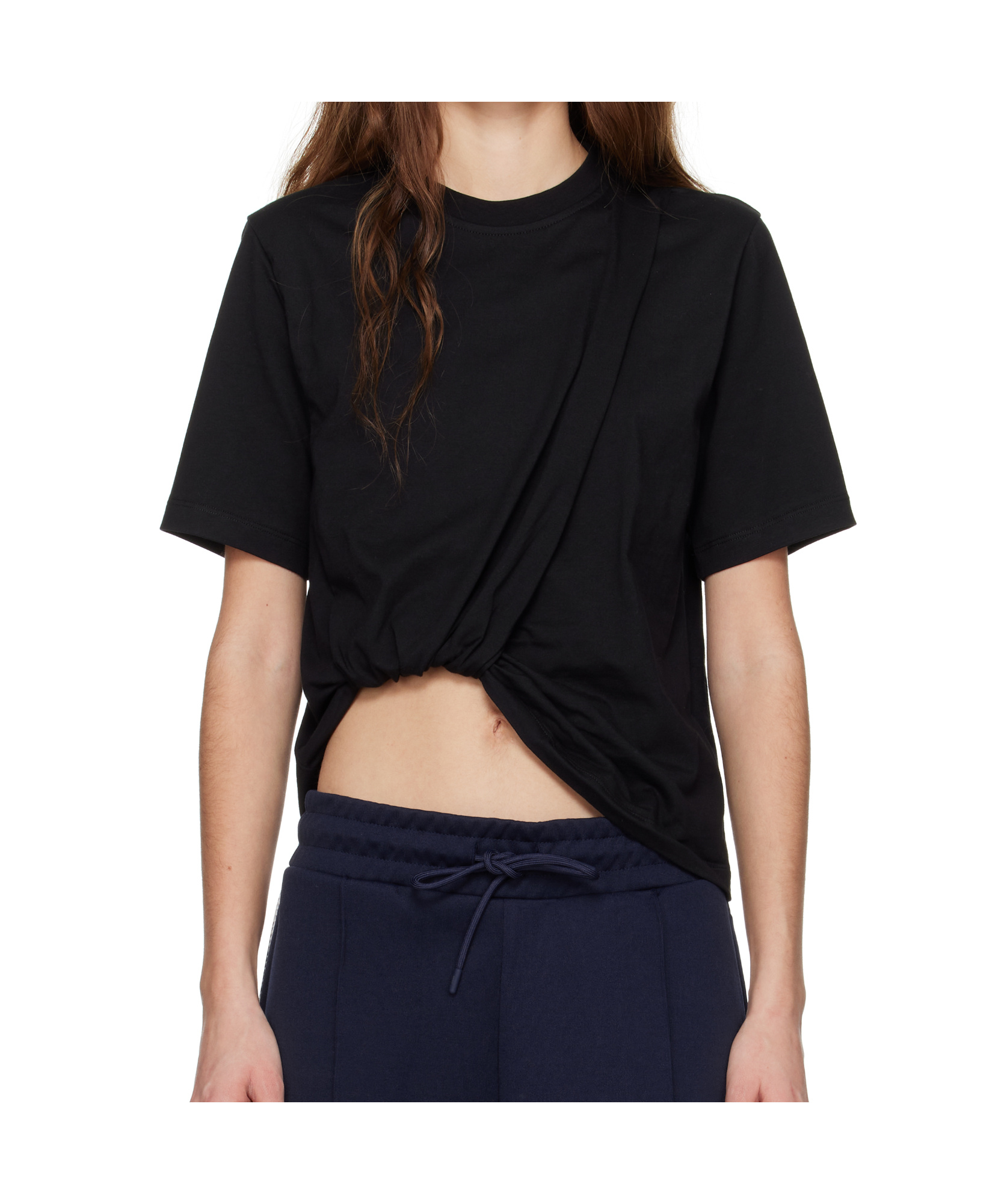 Msgm Asymmetrical T-shirt Knot Detail In Black