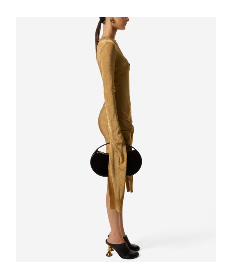 Coperni Denim Asymmetrical Flower Mini Dress In Brown