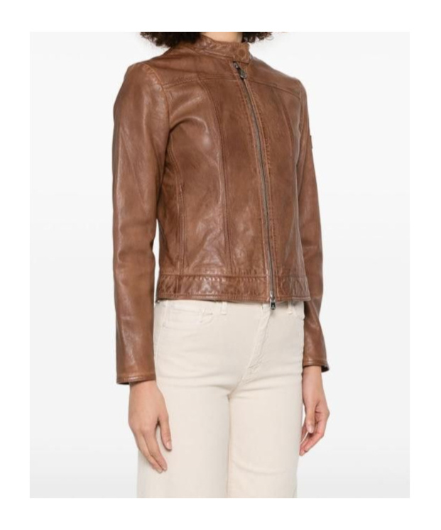 Peuterey Brown Leather Jacket With High Collar In Brown