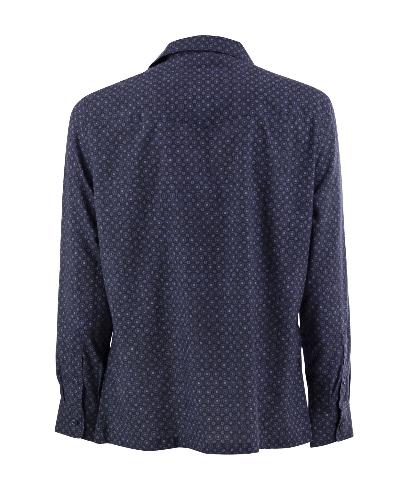 Brunello Cucinelli Men Geometric Print Easy Fit Twill Shirt With Camp Collar In Blue
