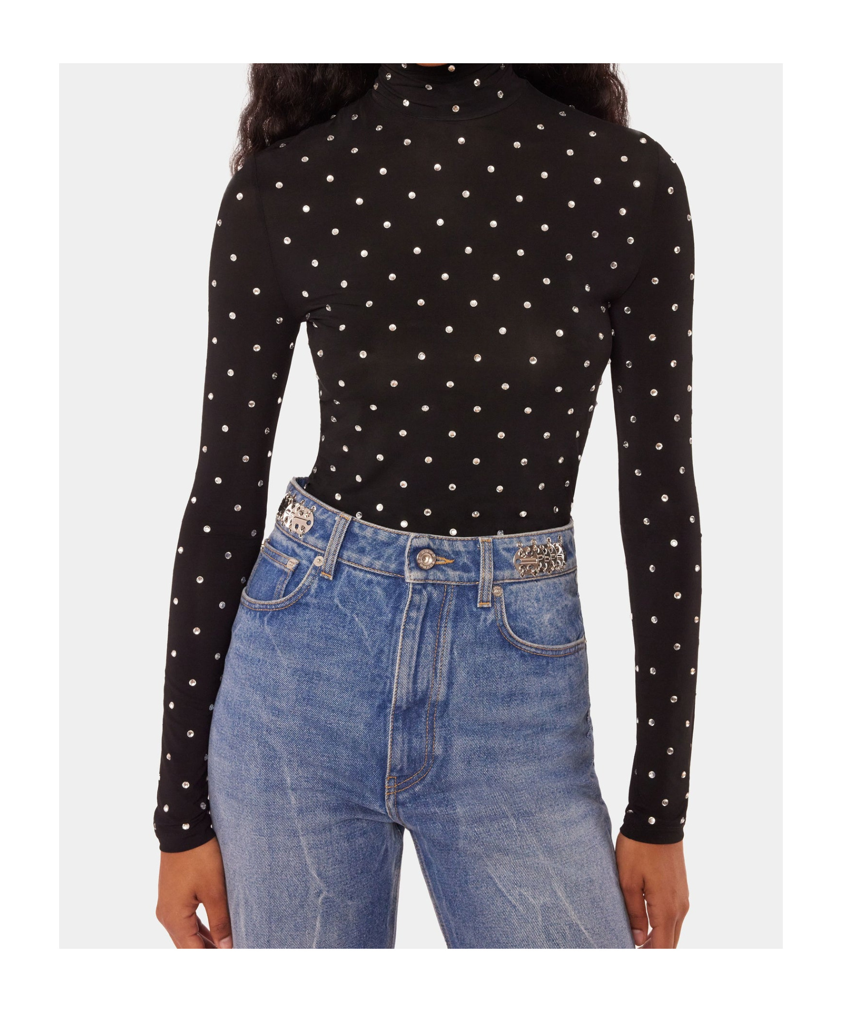 Rabanne Crystal-embellished Stretch-jersey Turtleneck Top In Black