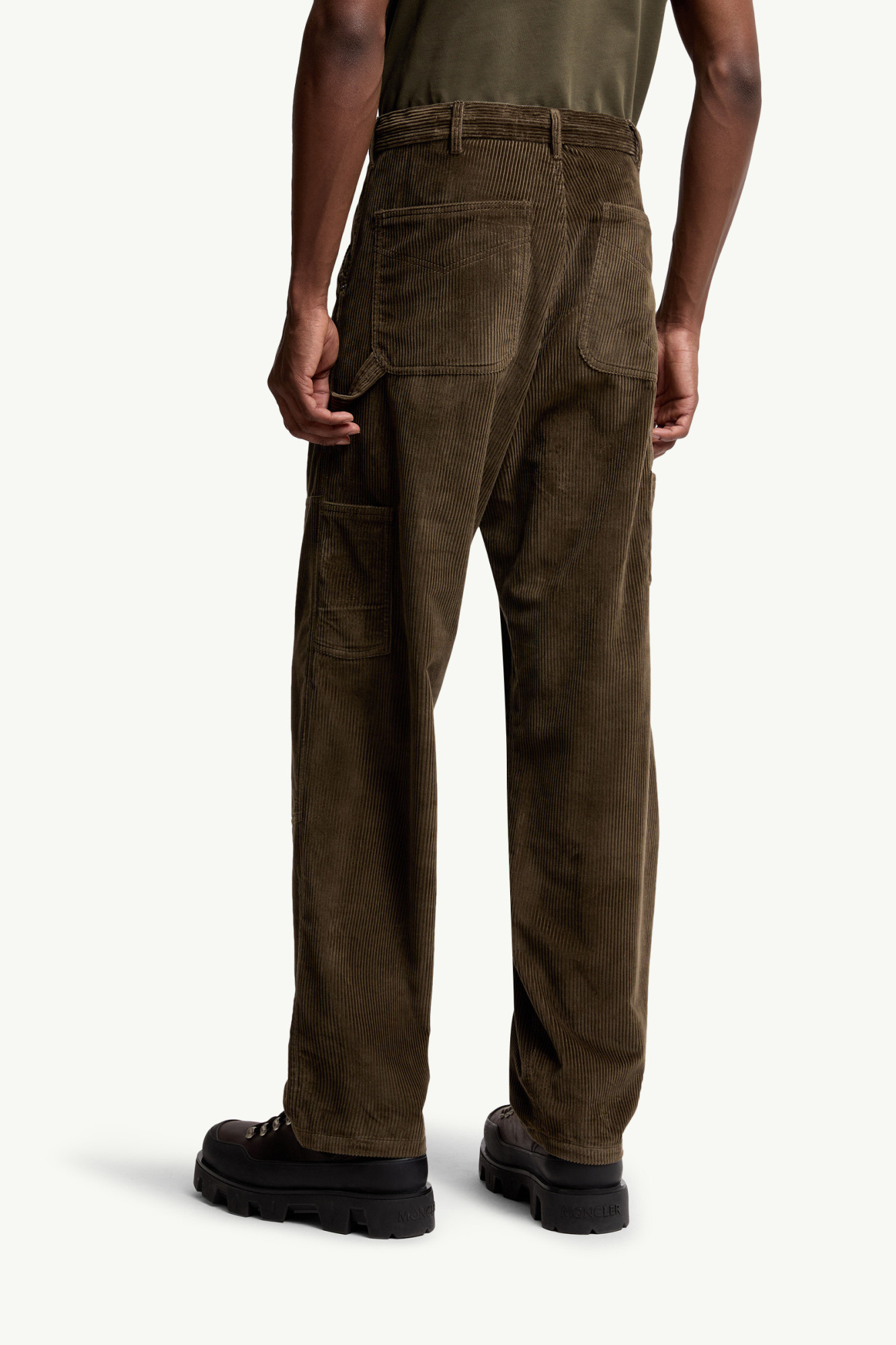 Moncler Corduroy Straight Leg Drawstring Pants In Green