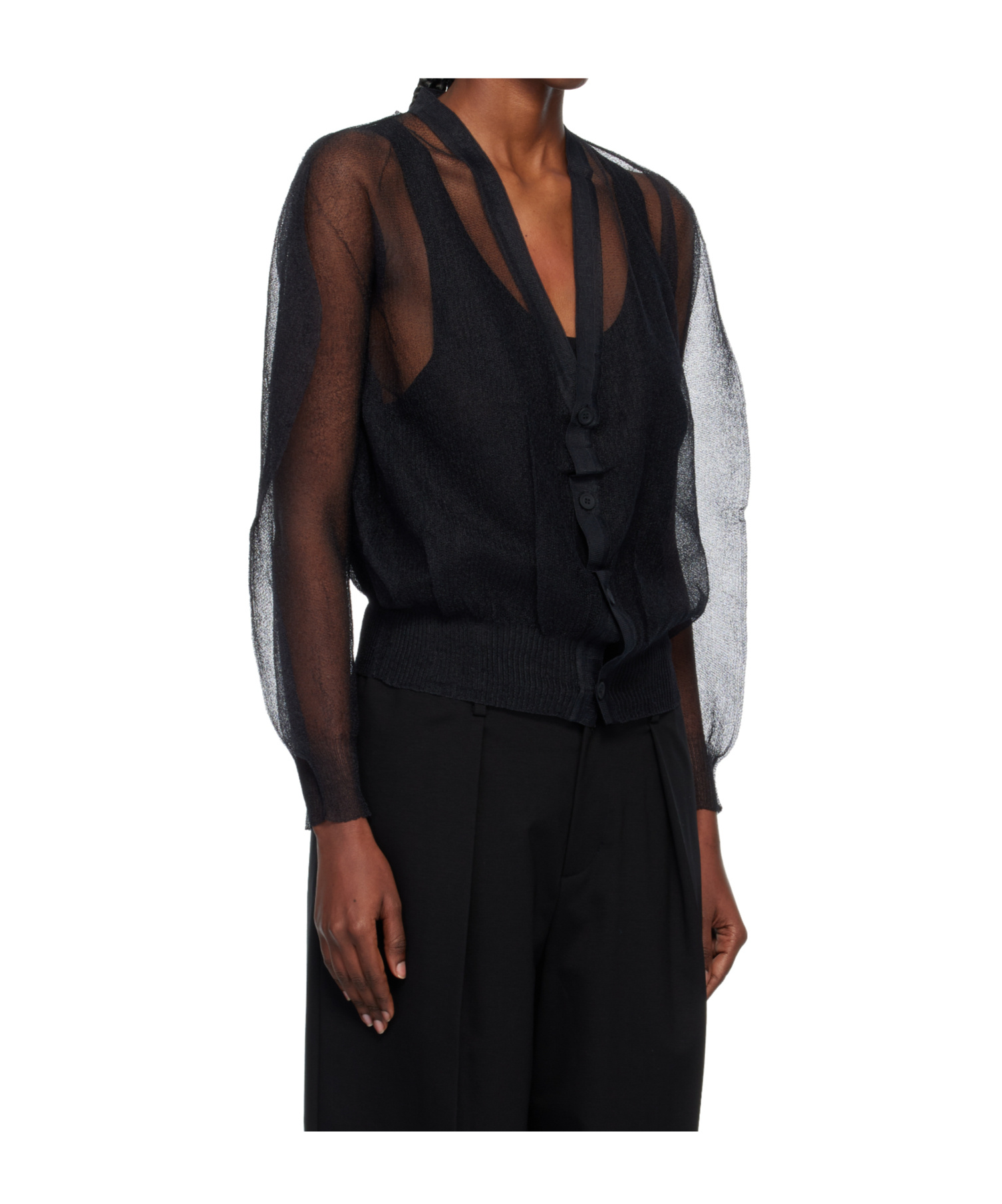 Issey Miyake Sheer Knit Nylon Cardigan In Black
