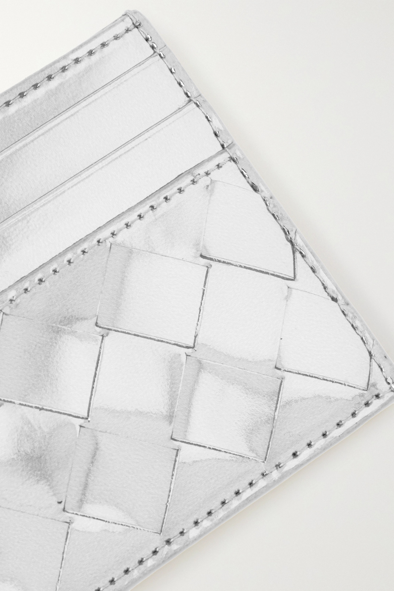 Bottega Veneta Intrecciato Metallic Leather Cardholder In Gray