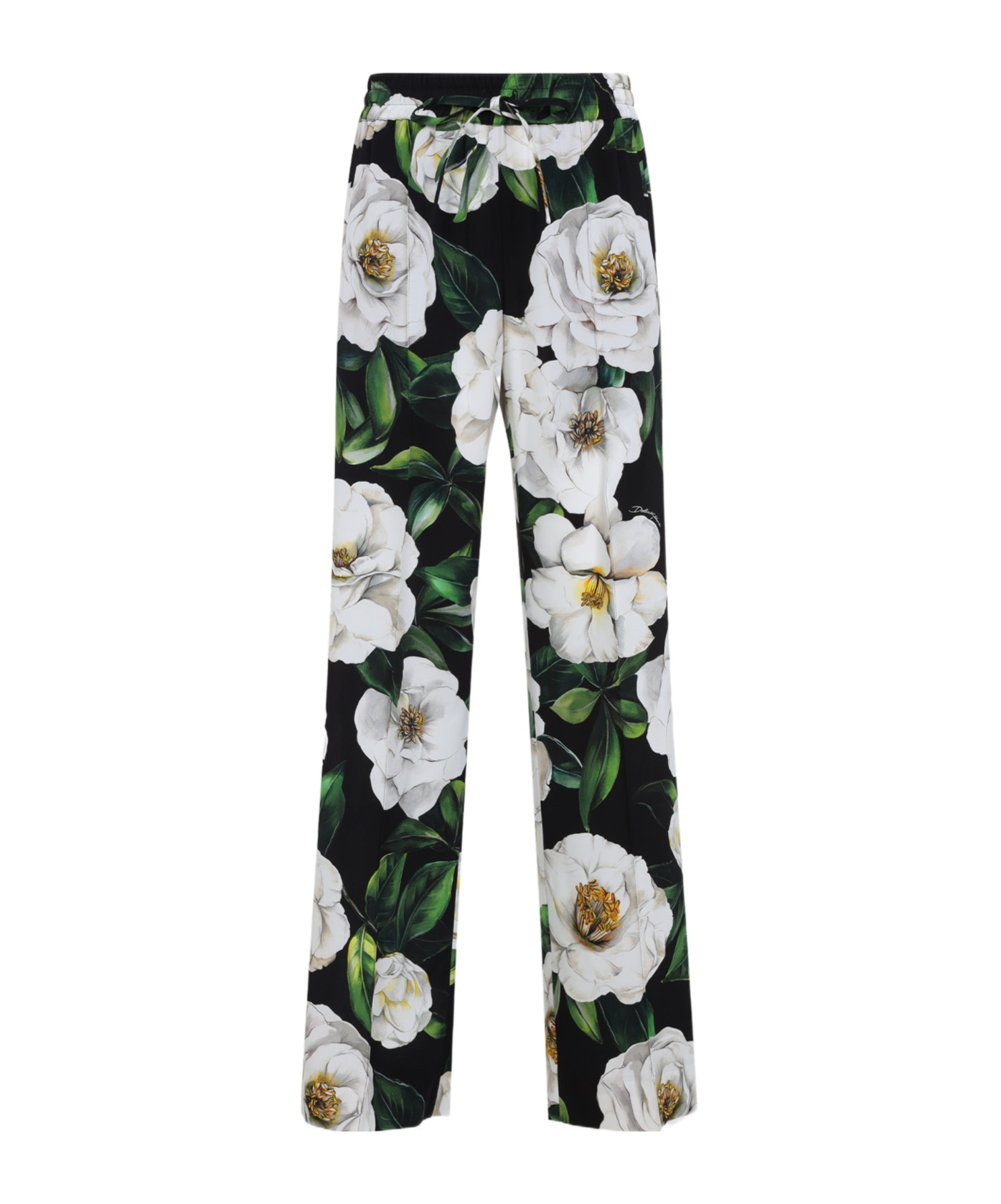Dolce & Gabbana Black Silk Pants With Floral Pattern In Black