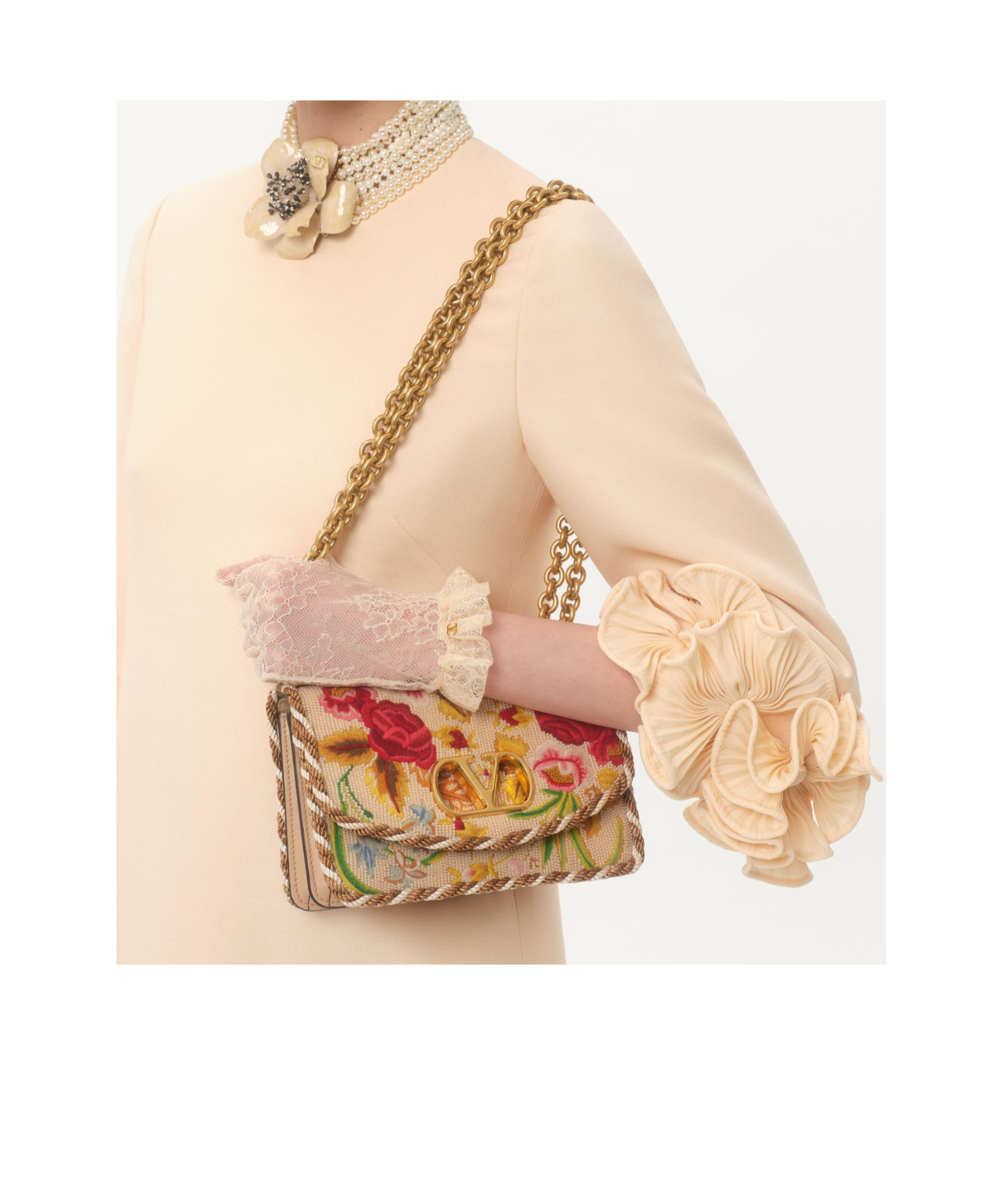 Valentino Garavani Vain Small Embroidered Shoulder Bag In Multi