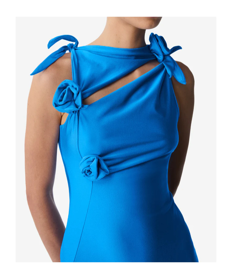 Coperni Asymmetrical Floral Dress In Blue