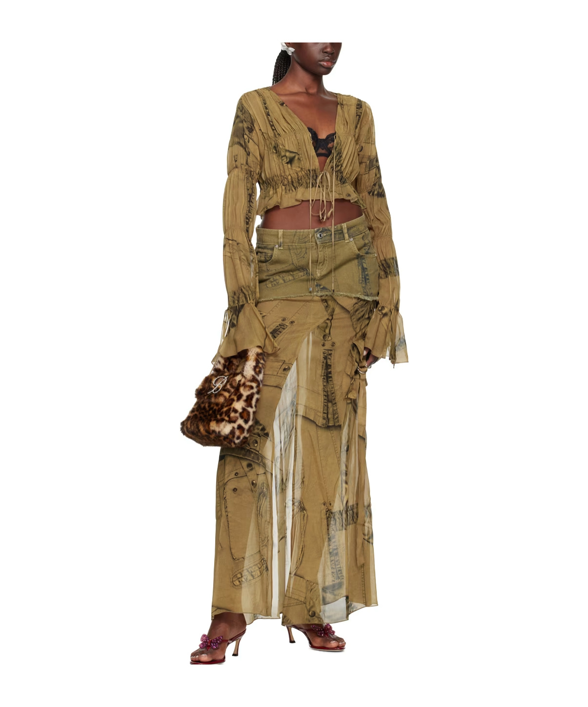 Blumarine Graphic-print Layered Maxi Skirt In Green