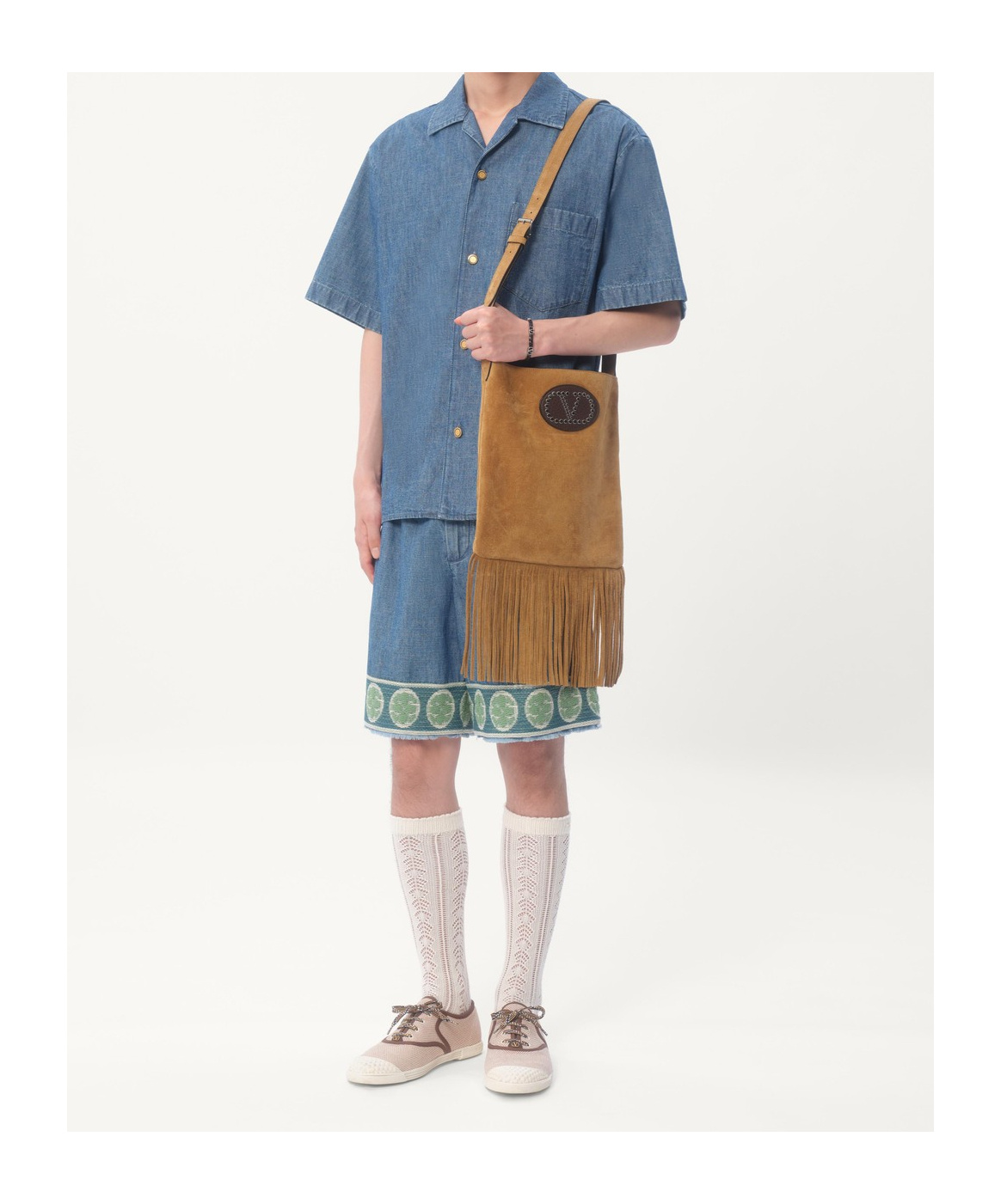 Valentino Garavani Oversized Denim Shirt With Button Closure In Blue