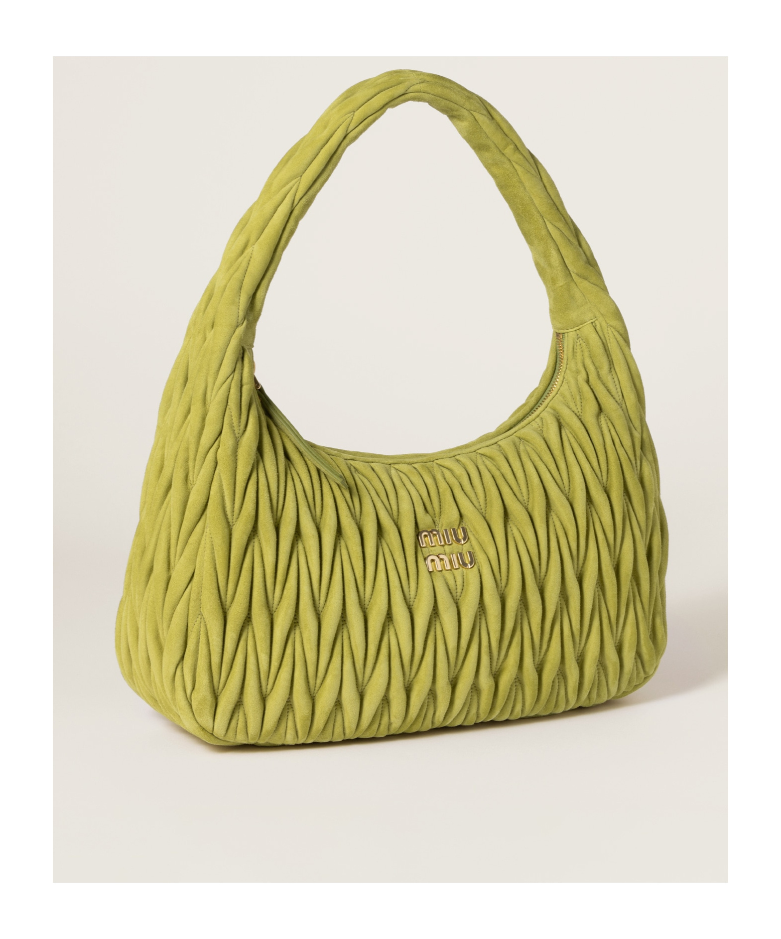 Miu Miu Wander Matelassé Suede Bag In Green