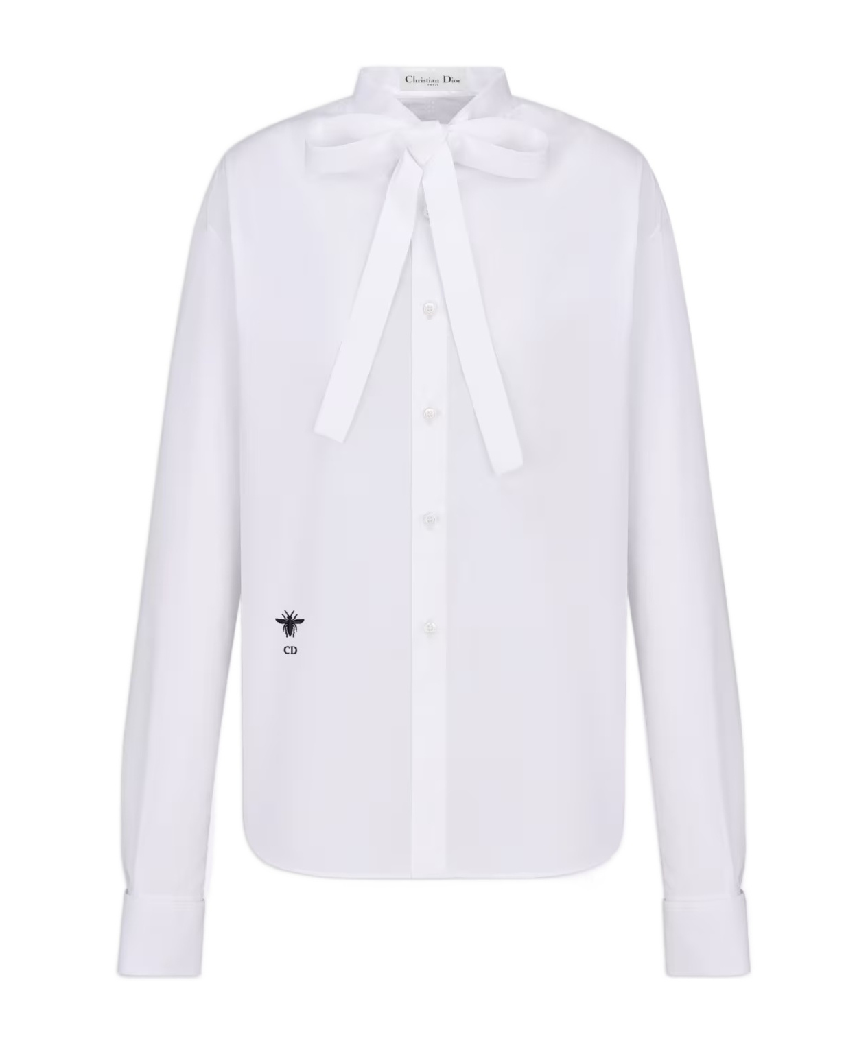Dior Wide Bow Tie Long-sleeved Shirt In White