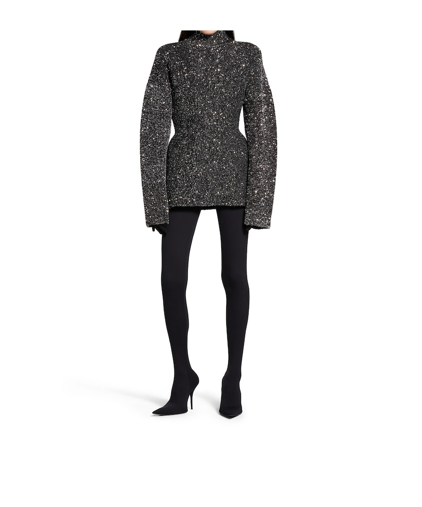 Balenciaga Paillette Engineered Hourglass Top In Silver