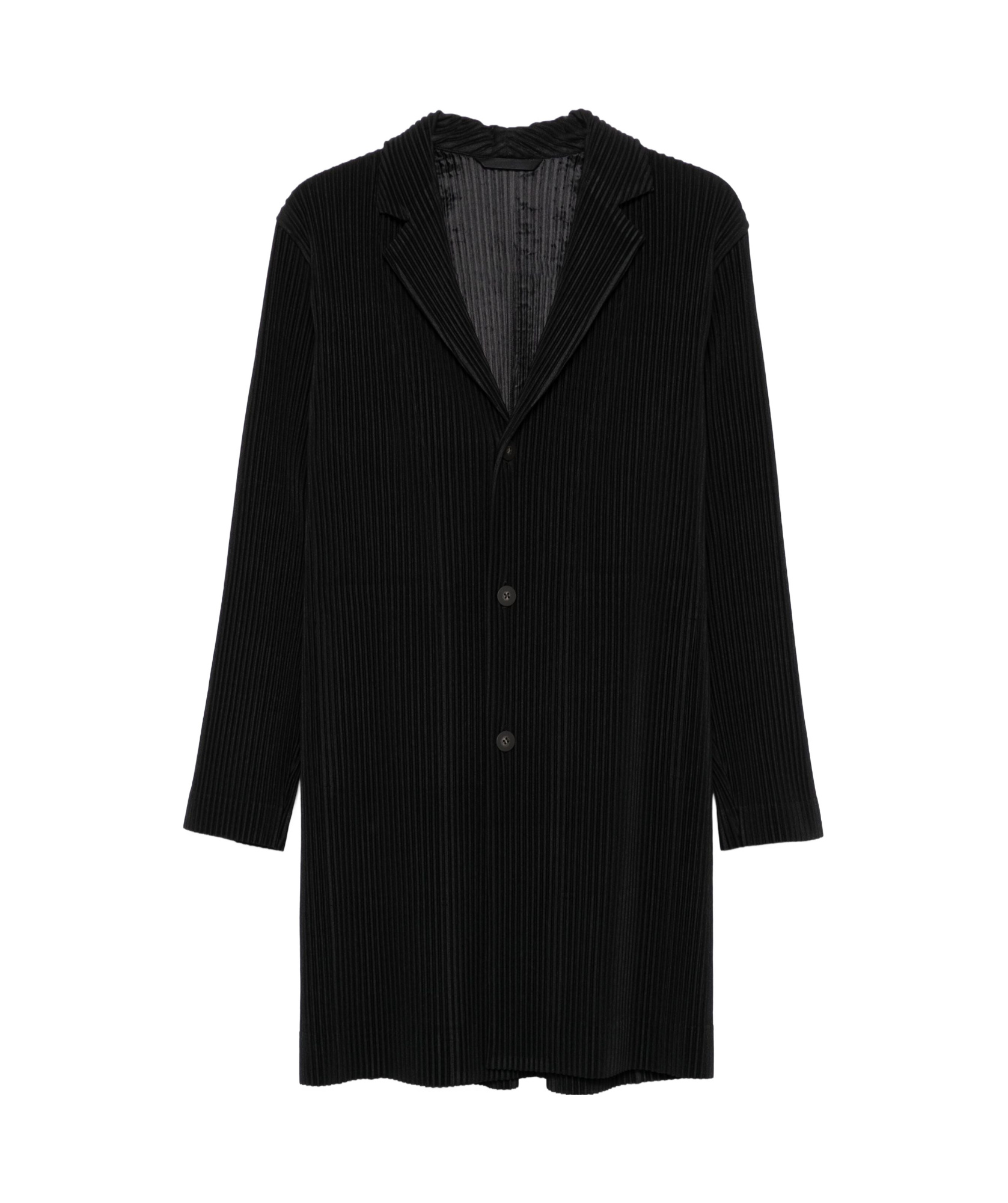 Issey Miyake Pleated Single-breasted Coat In Black