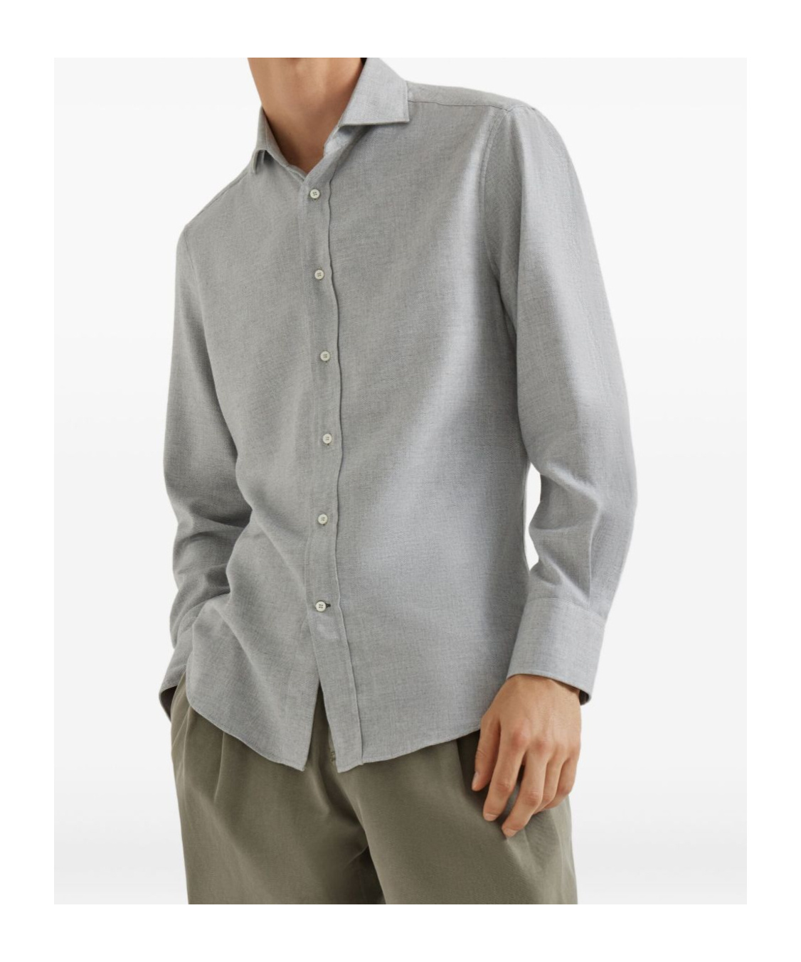 Brunello Cucinelli Cotton-blend Chevron Flannel Shirt In Gray