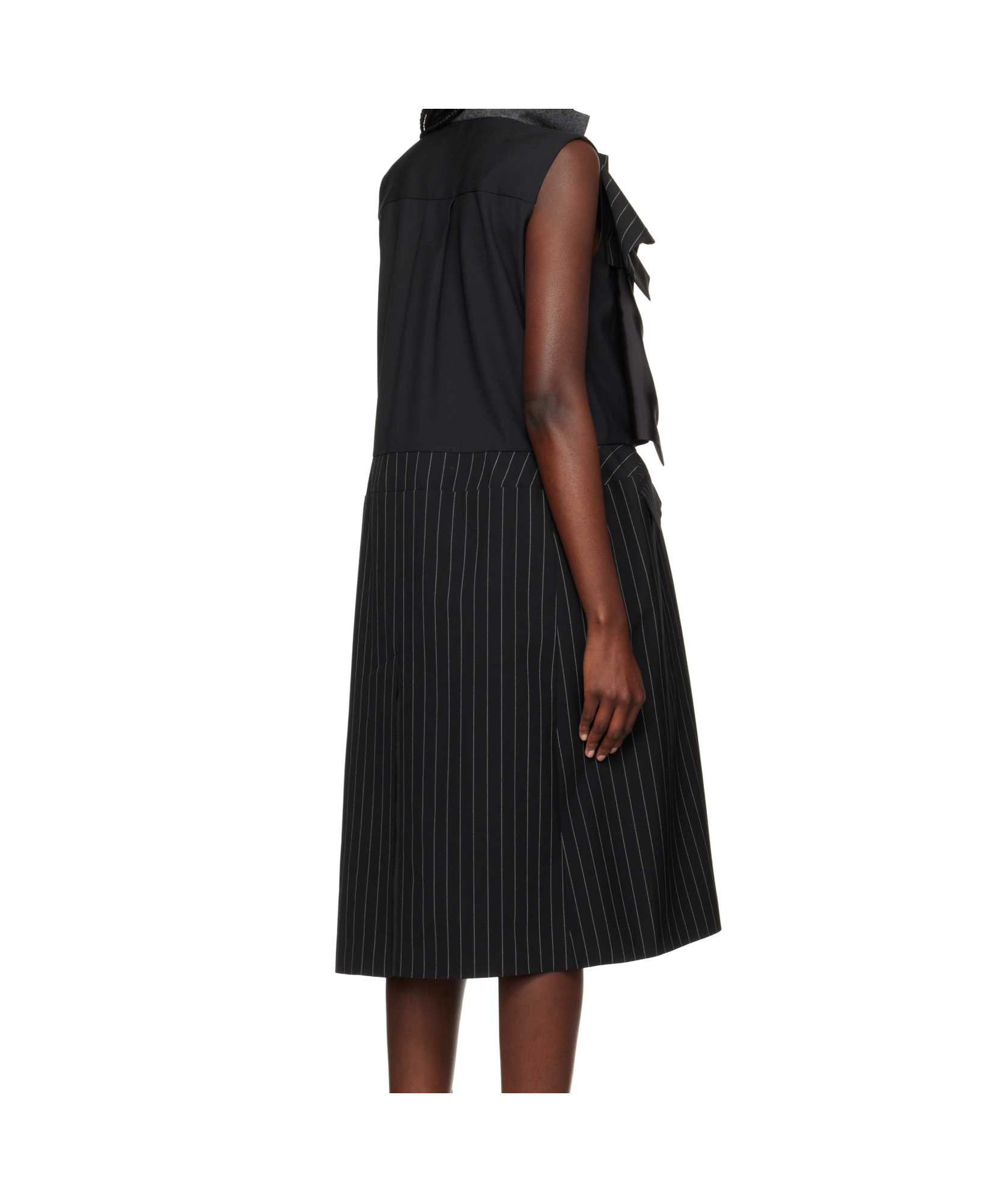 Sacai Black Wool Silk Suiting Midi Dress In Black