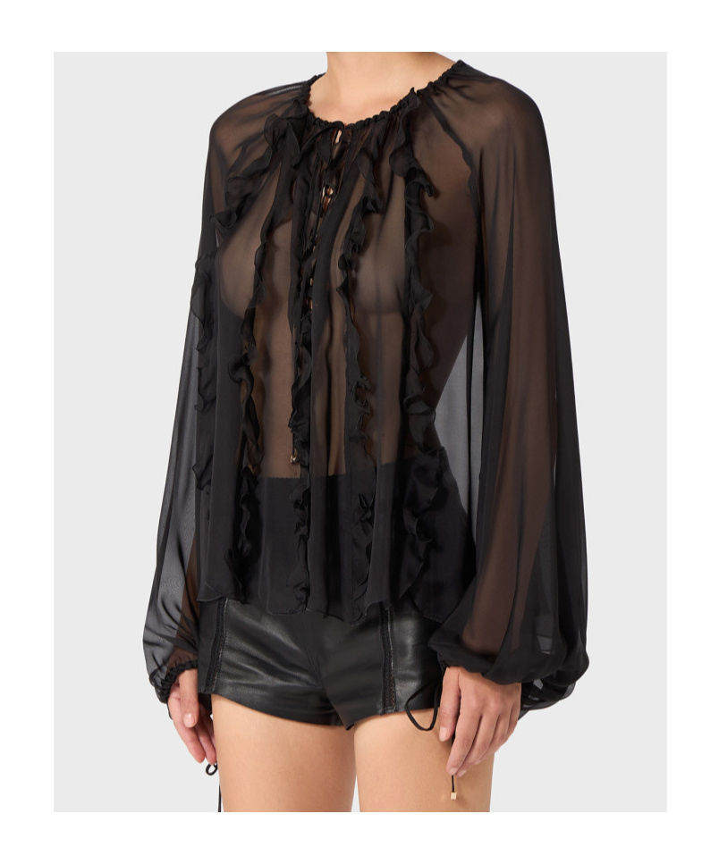 Blumarine Long-sleeved Blouse In Black