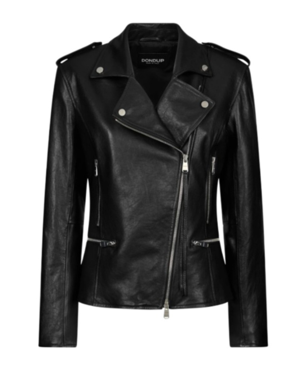 Dondup Asymmetric Zip Leather Jacket In Black
