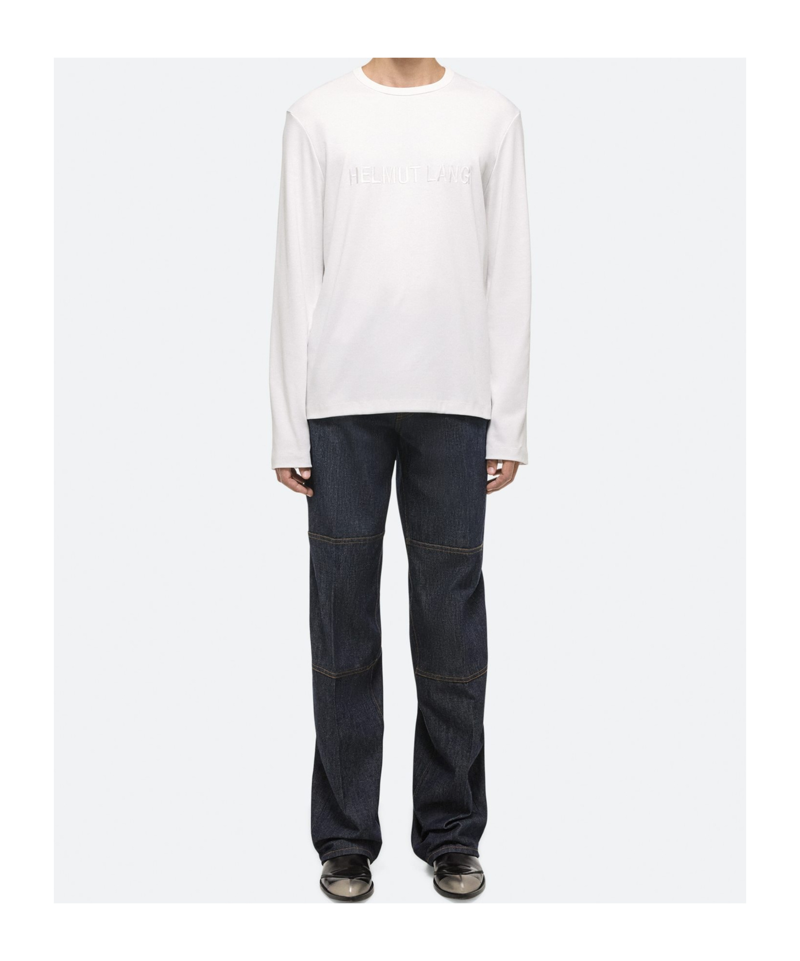 Helmut Lang Men's Oversized Long-sleeve Logo Tee In White